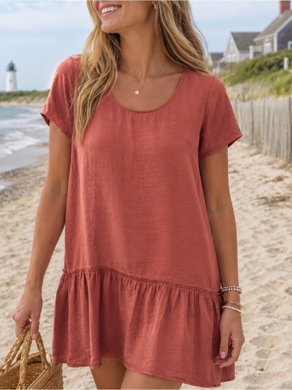 aerie Rust Orange Pink Scoop Neck Tunic mini dress cover up